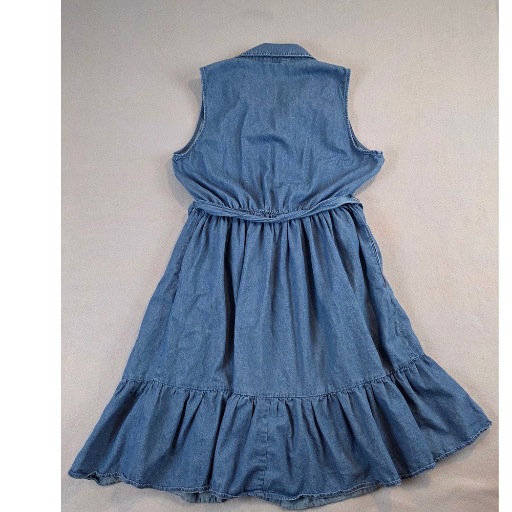 Draper James RSVP Womens Blue Denim Sleeveless Tiered Shirt Dress Belted Waist L - Picture 10 of 10